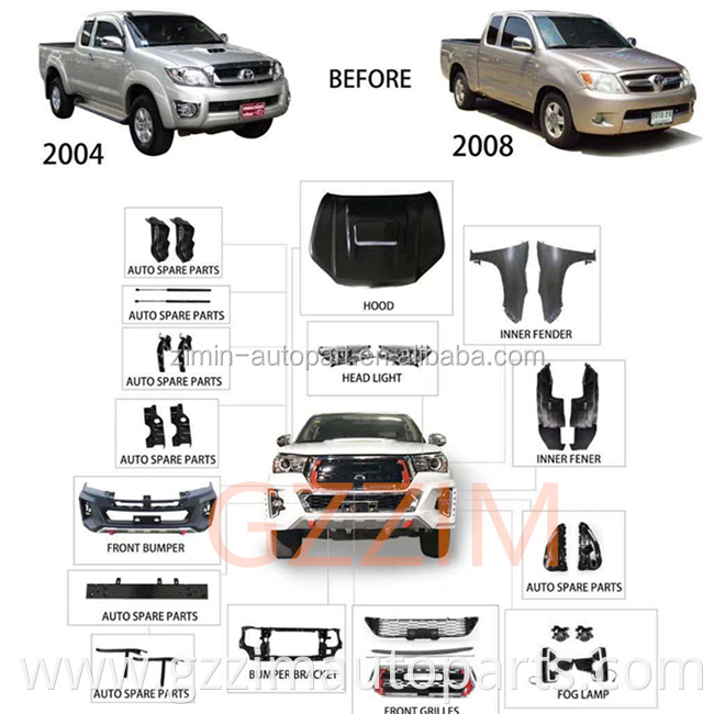 high quality front facelift upgrade kit used for hilux vigo 2004 2008 2012 to rocco hilux 2016 2018